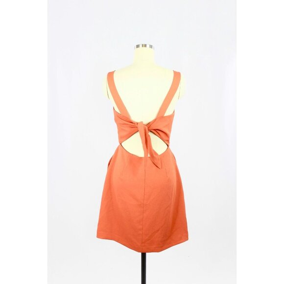 Aritzia WILFRED Ecoulement Rust Orange Basketweave Tie Back Mini Dress, Size 6 - Picture 3 of 16